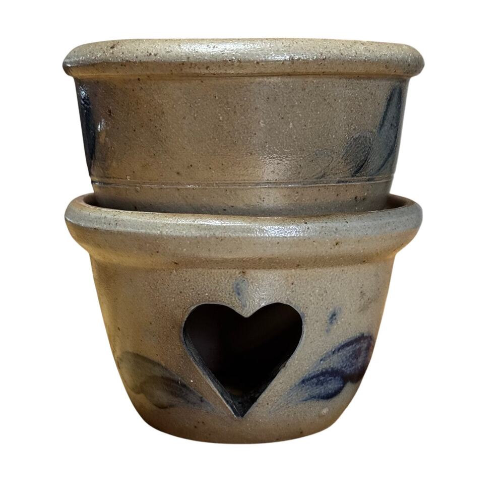 Vintage 1987 Rowe Pottery Works Brew Pot Candle Tart Warmer Blue Heart Cutout